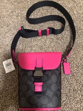 Coach Black Signature Crossbody with Hot Pink Flap